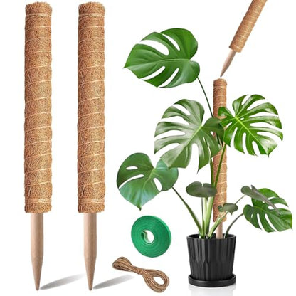 Moss Pole, 2Pack 21 Inch Plant Support Stakes for Indoor Plants, Monstera Plant Support Stakes, 37 Inch Tall Coir Plant Pole Sticks for Potted Plants, Pothos, Philodendron - size: 2pcs x 21 Inches
