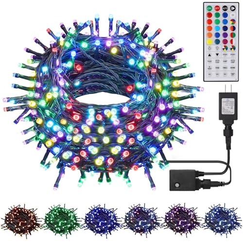 HOME LIGHTING 66ft Christmas Decorative Mini Lights, 200 LED RGB Changing 8 Functional Green Wire Fairy Halloween Lights with Remote Timer, Plug in Indoor Outdoor Xmas Wedding Party Decor - color: RGB (Red, Green, Blue)