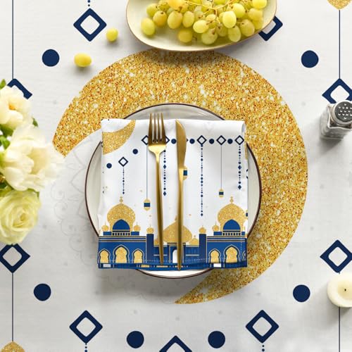 Horaldaily Ramadan Rectangular Tablecloth 60×120 Inch, Eid Al Fitr Mubarak Washable Table Cover for Party Picnic Dinner Decor - size: 60" x 120" (Rectangular)