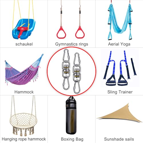 SELEWARE Heavy Duty Bearing Swing Swivel, 360° Rotation Hanging Accessory | Quiet Smooth Rotation, Supports Up to 1200LB, Quick Connect Buckles, 2 Pack for Swings, Hammocks, Tire Swings and Heavy Bags - color: 2 Pack Swivel (E) With 4 Carabiners