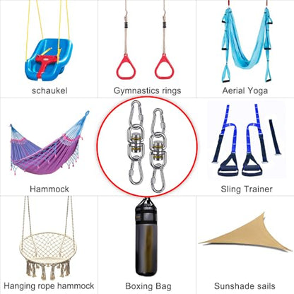 SELEWARE Heavy Duty Bearing Swing Swivel, 360° Rotation Hanging Accessory | Quiet Smooth Rotation, Supports Up to 1200LB, Quick Connect Buckles, 2 Pack for Swings, Hammocks, Tire Swings and Heavy Bags - color: 2 Pack Swivel (E) With 4 Carabiners