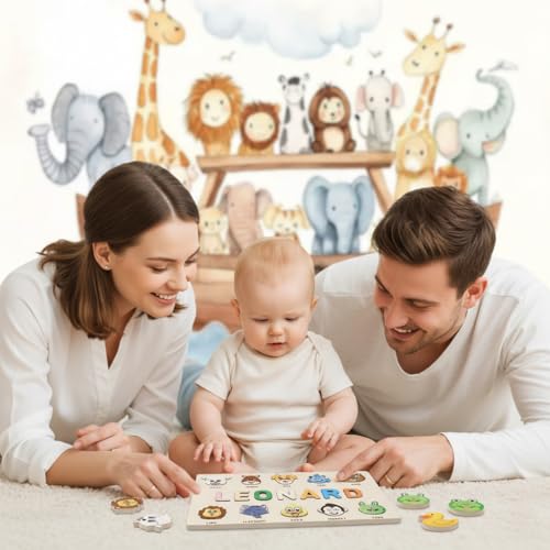 First Birthday Gifts for Girl, Personalized Baby Gifts, Wooden Puzzles for Toddlers 1-3, Animal Toys for Toddlers 1-3, Customized Baby Gift, 1-2 Year Old Toys - Set 3 - style: Animals - 10 Figures