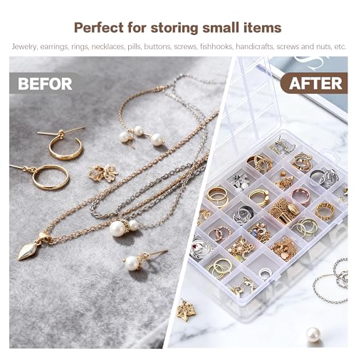 4-piece 24-grid transparent sorting box, used for small parts, jewelry storage box, for earrings, beads, storage, office supplies, Lego plastic, fishing tackle and bait box