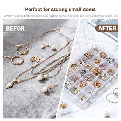 4-piece 24-grid transparent sorting box, used for small parts, jewelry storage box, for earrings, beads, storage, office supplies, Lego plastic, fishing tackle and bait box