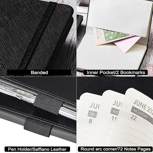 Planner 2026-2027 - Jul. 2026 - June. 2027, 2026-2027 Planner, 12-Months 26-27 Planners Weekly and Monthly, 5.75" x 8.25", Saffiano Leather with Thick Paper, Back Pocket with Notes Pages - color: Dark Black C