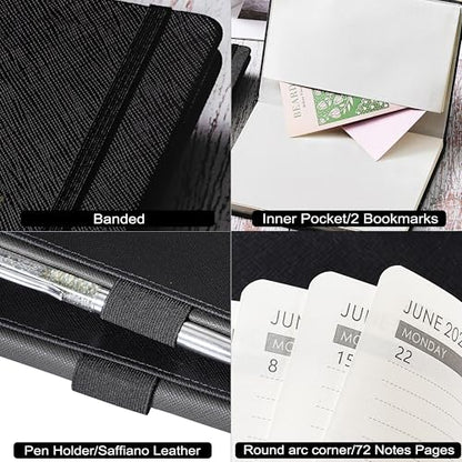 Planner 2026-2027 - Jul. 2026 - June. 2027, 2026-2027 Planner, 12-Months 26-27 Planners Weekly and Monthly, 5.75" x 8.25", Saffiano Leather with Thick Paper, Back Pocket with Notes Pages - color: Dark Black C