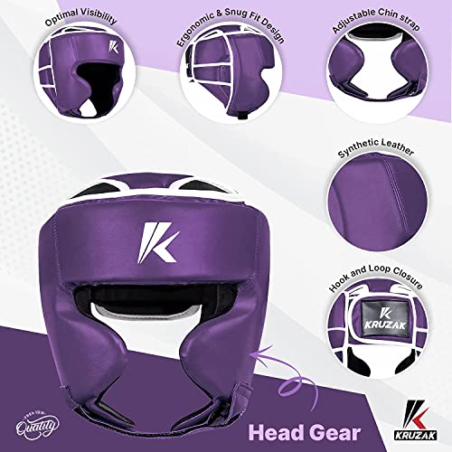 Kruzak Unisex Boxing Headgears - MMA Training, Adjustable Padded, Kara,Muay Thai Headgear, Kickboxing, Sparring, Martial Arts, Karate, Taekwondo MMA Body Equipment - color: Purple, size: Small-Medium