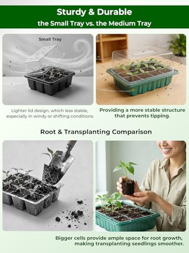 Seed Starter Tray 3 Pack with Heating Mat & 24 Full Spectrum LEDs Grow Light – Auto cycle Timer, Humidity Dome Ventilation Cover, Drainage Holes, Includes Gardening Tools – Transparent version - color: Transparent×3