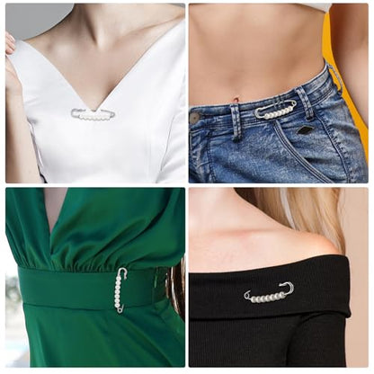 Joez Wonderful 6 Pcs Safety Pins for Clothes, Pearl Brooches Shawl Clips for Women, Pants Extender Waist Tightener, Decorative Safety Pins for Shirt Hijab Hat Sweater Cardigan Bag