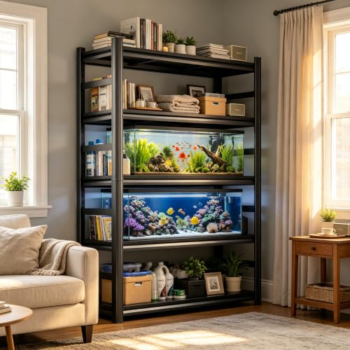 PRESTELION Aquarium Stand Fish Tank Stand 2000LBS Adjustable Metal Shelving | Storage Shelves Heavy Duty Display Shelves Utility Shelf for Turtle Tank, Reptile Terrarium, 72"H × 36"W × 16"D, Black - size: NewGen 72"H×36"W×16"D