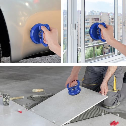 FCHO Glass Suction Cup Heavy Duty Aluminum Vacuum Plate Puller Handle Holder Hooks Duty Galss Lifting/Tile Suction Cup Lifter/Moving Glass/Pad for Lifting (Blue, 2Pack) | Aluminum Single Glass Vacuum Suction Cup With Hooks For Tile Glass Moving Lifting De