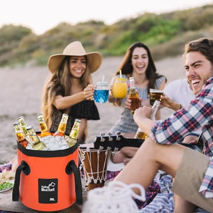3 Pcs 20L (5-Gallon) Collapsible Bucket Set – Portable Foldable Water Container with Handle for Camping, Hiking, Fishing, Car Washing (Black, Orange, Blue)