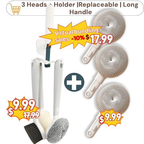 Dish Brush Set of 4 with Holder.Interchangeable Heads Kitchen Scrub Brush,Dishwashing Brush Set with Extended Handle,for Cleaning Pots,Pans,Bottles,Cups,Sinks,scrubbers for Dishes.Green