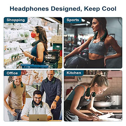 CIVPOWER Neck Fan: Portable Personal Neck Cooling Rechargeable Bladeless Fan - Hands Free 3 Speed 4000 mAh Battery USB Operated Wearable Headphone Design - Gift for Men Women Outdoor (Dark Green) - color: Dark Green