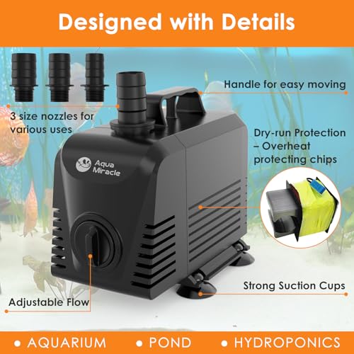 AquaMiracle Submersible Water Pump Aquarium Water Pump with Flow Control, Pond Pump Fountain Pump for Pond, Fountain, Waterfall, Statuary, Water feature, Hydroponics (800GPH, 55W) - size: 800GPH, 55W