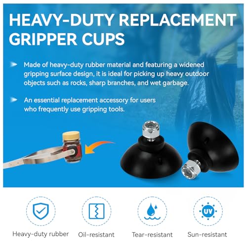 Reacher Grabber Tool Replacement Rubber Suction Cups, Outdoor Grabber Cups Compatible with Arcmate EZ Reacher Tool, Grabber Gripper Tips Part for Repair, Rubber Cups with Locknuts, 6 Cups