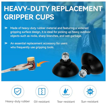 Reacher Grabber Tool Replacement Rubber Suction Cups, Outdoor Grabber Cups Compatible with Arcmate EZ Reacher Tool, Grabber Gripper Tips Part for Repair, Rubber Cups with Locknuts, 6 Cups