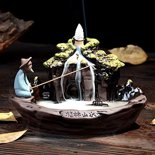 Guilin Scenery Incense Burner, Ceramic Backflow Incense Holder with 10PCS Incense Cones for Home Decor Yoga