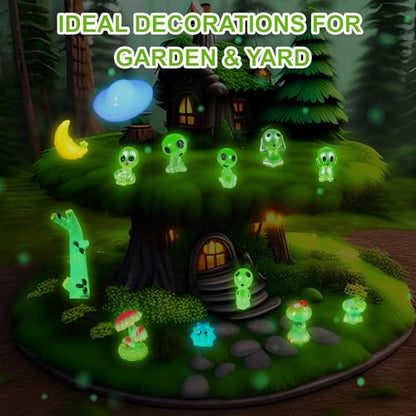 Civaner 13 Pcs Alien Decor Glow in Dark Mini Alien Betta Fish Tank Decoration Fairy Garden Accessories Scary Decor Miniature Accessories Tree Elves for Garden Aquarium Dollhouse Table