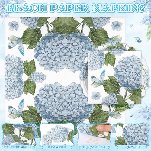 Funnymoom 96 Pieces Hydrangea Floral Tableware Set for 48 Pcs Guest Include 48 Pcs 7 Inch Dessert Plates and 48 Napkins Watercolor Disposable Dinnerware for Birthday Wedding Baby Shower Party Supplies - style: Hydrangea