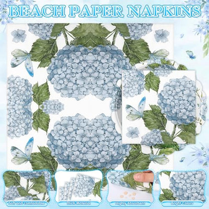 Funnymoom 96 Pieces Hydrangea Floral Tableware Set for 48 Pcs Guest Include 48 Pcs 7 Inch Dessert Plates and 48 Napkins Watercolor Disposable Dinnerware for Birthday Wedding Baby Shower Party Supplies - style: Hydrangea