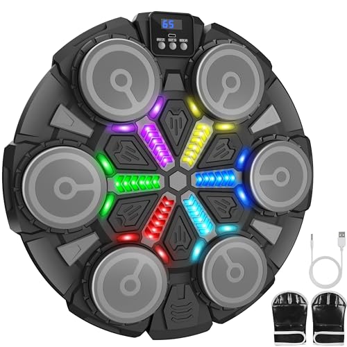 Music Boxing Machine Sport Toys for Kids and Adults,Wall Mounted Bluetooth Smart Punching Target,Training Pad Toy with Boxing Glove,Ideas Toys for Boys Girls Kids 3 4 5 6 7 8 9 10 11 12+ Years Old - color: Black M