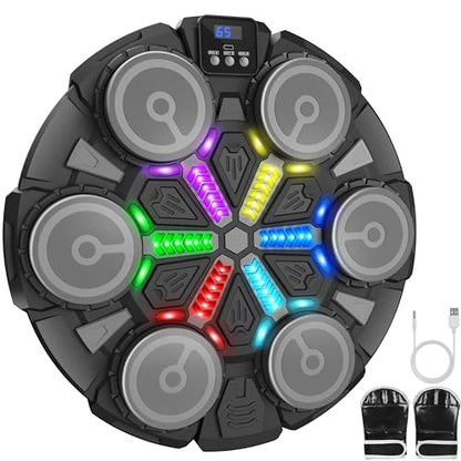 Music Boxing Machine Sport Toys for Kids and Adults,Wall Mounted Bluetooth Smart Punching Target,Training Pad Toy with Boxing Glove,Ideas Toys for Boys Girls Kids 3 4 5 6 7 8 9 10 11 12+ Years Old - color: Black M