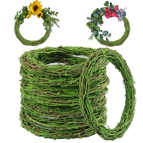 7 Pcs 10 inch Natural Grapevine Wreath Set, Hand-Woven Vine Branch Wreaths for DIY Crafts, Christmas Decorations, Home & Event Styling(Green) - size: 7 Pcs 10 inch Green