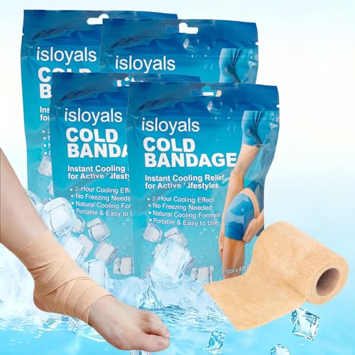 4 Packs Ice Tape, Instant Cooling and Compression Tape for Athletes, No Refrigeration Needed, Self-Stick Bandage Wrap for Knee, Ankle, Wrist Pain & Swelling Relief (Beige) - color: Beige-4pack