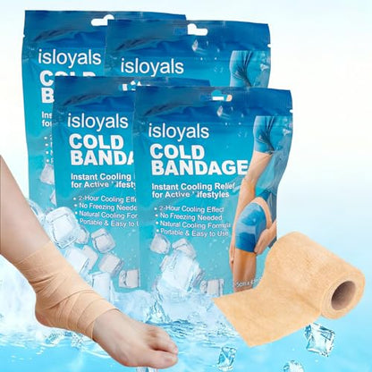 4 Packs Ice Tape, Instant Cooling and Compression Tape for Athletes, No Refrigeration Needed, Self-Stick Bandage Wrap for Knee, Ankle, Wrist Pain & Swelling Relief (Beige) - color: Beige-4pack