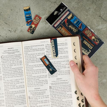 Christian Art Gifts Magnetic Scripture Bookmark Set for Boys & Girls: Strong & Courageous Bible Verse, Multicolor Outer Space Travel Theme, Books, Bibles, Notes, Refrigerators, 6 Piece Set 2.3" x 0.8" - color: Be Strong Outer Space