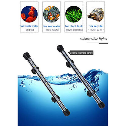 MQ 12 in Submersible LED Aquarium Light, 2W Color Changing Fish Tank Light with Remote Control, IP68 Crystal Glass 12 LEDs Lights Bar, for Fish Tank 15-20 inch - size: 12LED-Length 12"