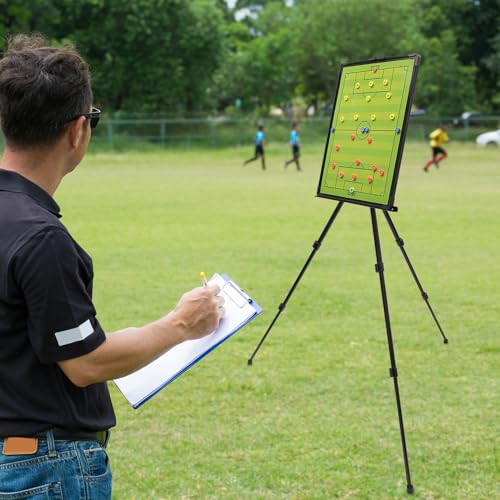 Magnetic Soccer Coaching Football Tactical Board, Portable Tactical Display Board with Triangle Bracket Stand, Player Markers, Backpack, for Instruction of Soccer Training/Match Setup Tactics