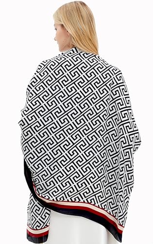 Women Silk Scarves Long Satin Lightweight Outdoor Shawl Wraps Printed Head Scarf 70''X35'' - color: 108-black/White