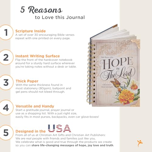 Christian Art Gifts Journal w/Scripture for Women Hope in The Lord Isaiah 40:31 Butterfly Deep Ocean Blue 192 Ruled Pages, Large Hardcover Notebook, Wire Bound