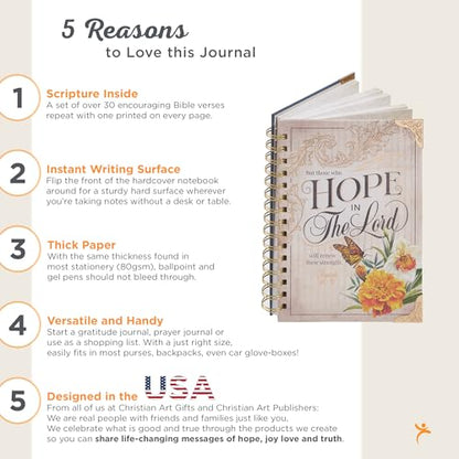 Christian Art Gifts Journal w/Scripture for Women Hope in The Lord Isaiah 40:31 Butterfly Deep Ocean Blue 192 Ruled Pages, Large Hardcover Notebook, Wire Bound