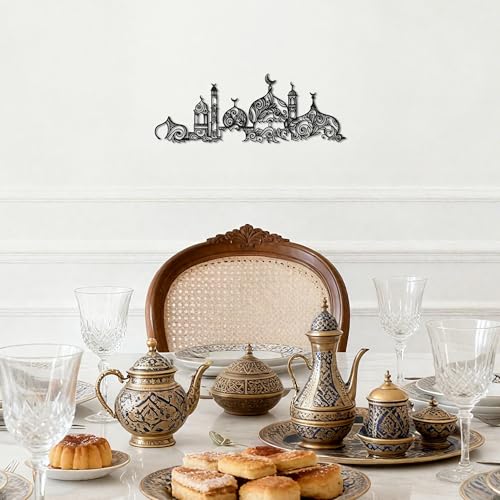 Slickss Islamic Architecture Wall Art, Mosque Decor | Islamic architectural design with mosque motifs; arabic calligraphy; living room, prayer room; 6.3x17.3in; Ramadan, Eid gift
