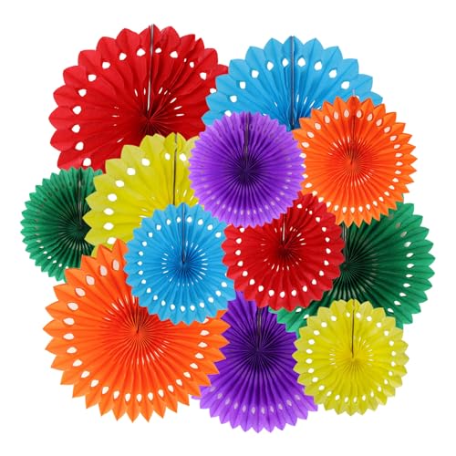 ZOOYOO Hanging Paper Fans Party Decorations,12 Pcs Rainbow Honeycomb Round Fans,Colourful Ceiling Decor for Birthday,Wedding,Carnival,Fiesta Party Backdrop - color: Rainbow