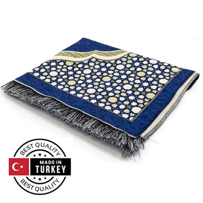 Modefa Turkish Islamic Prayer Mat - Thin Woven Chenille Sajjadah - Intricate Praying Rug Ramadan Eid Gift - Traditional Muslim Janamaz Sajada for Men Women - Geometric Selcuk Star (Royal Blue) - color: Royal Blue
