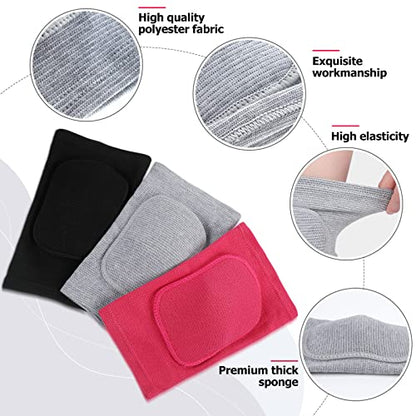 Eurzom 3 Pairs Dance Knee Pads Women Protective Non-Slip Knee Pads for Yoga Cheerleading Pole Floor Dance Volleyball - color: black, gray, rose