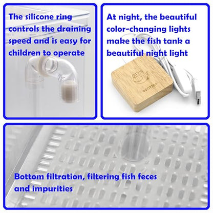 My 1st Fish Tank™ : Gen 2, Mini Fish Tank Aquarium Starter Kit 1 gal, Professional for Betta, Easny Maintain, Self Cleaning System-Only Add Water, Beautiful Color Changing LED Light, Color Box