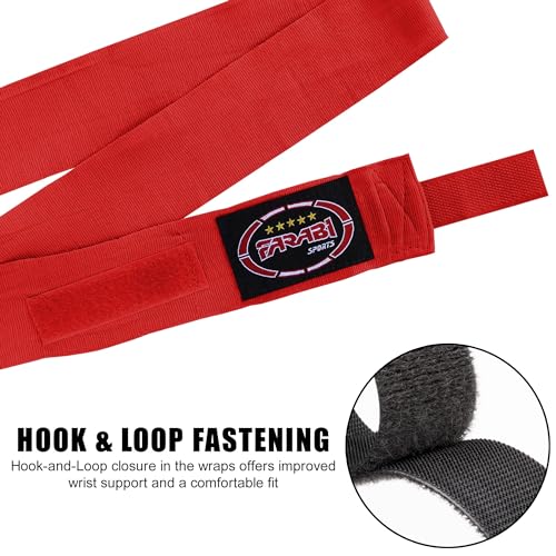 FARABI Kids Boxing Hand Wraps 100 Inches Long Junior Hand Wraps Boxing Hand Wraps Muay Thai Hand Wraps MMA Boxing Hand Wraps Men Boxing Hand Wraps Kids Boxing Hand Wraps Inner Gloves - color: Red