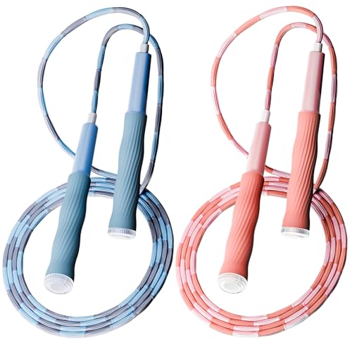2 Pack Beaded Jump Rope, Upgraded Segmented Jumping Rope for Workout, Adjustable Skipping Rope Speed Rope for Men & Women, Tangle-Free Jump Rope with Soft Non-slip Handles