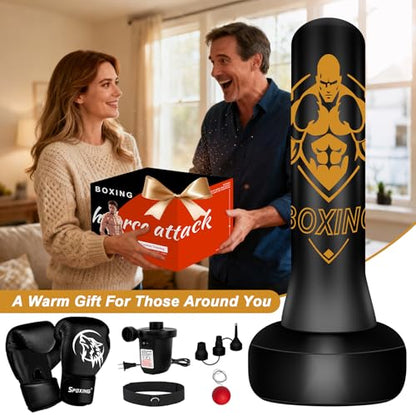 Freestanding Punching Bag for Adults, 70" Heavy Bag Inflatable Boxing Bag, Boxing Equipment Bag with Stand, Kickboxing Bag for Training Gym MMA Muay Thai Fitness - color: Yellow Abs Man - Includes Accessories