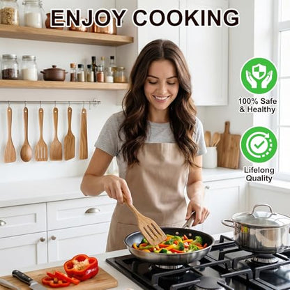 6 Pack Acacia Wood Spatula Set Non Toxic Kitchen Utensils for Cooking Spoon | Flat Wooden Wok Spatula Spurtle Kitchen Spoon Slotted Turner Scraper Bamboo Cooking Utensil Set Fish Egg Flipper Spatulas - color: 6Pcs-Utensils