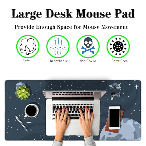 Keyboard Mat Cute Astronaut Large Mouse Pads Men¡¯s Office Accessories Pc Mouse Pad Mousepad XXL Non-Slip Rubber Base Waterproof with Stitched Edges 35.4" X 15.7" for Game Office, - color: Astronaut
