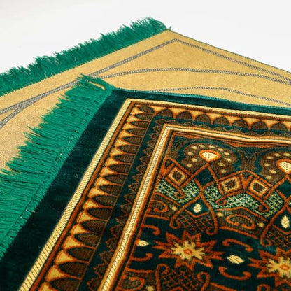 Muslim Prayer Rug, Soft Plush Thin Islamic Prayer Mat, Janamaz, Sajada, Praying Carpet, Islamic Gift for Men & Women, Islamic Ma, Eid & Ramadan Gift with Prayer Beads, 26x43 inch, Green - color: Kaaba / Emeraldgreen