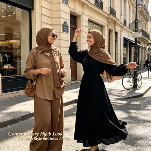 Jersey Hijab Scarf for Women,Lightweight Muslim Turban Head Scarf Modal Feel Hijab Coverings for Prayer with Clip - color: Brown