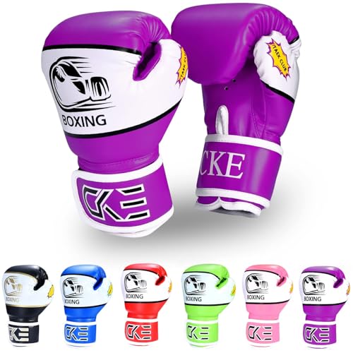 CKE Boxing Gloves for Kids Ages 5-12, Beginner Punch Bag Training Gloves | Youth boxing gloves and kids boxing gloves for boys and girls, ideal for beginner practice, punching drills and training - color: Purple