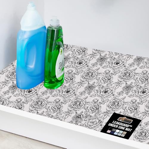 GORILLA GRIP LeakGuard Non-Adhesive Under Sink Mat for Kitchen Cabinet, Waterproof Quick Dry Shelf Liner, Durable Absorbent Felt Mats for Bathroom Sinks, Cabinets, Dresser, Easy Trim 24x24 Floral Gray - color: Floral: Gray, size: 24"w X 24"l